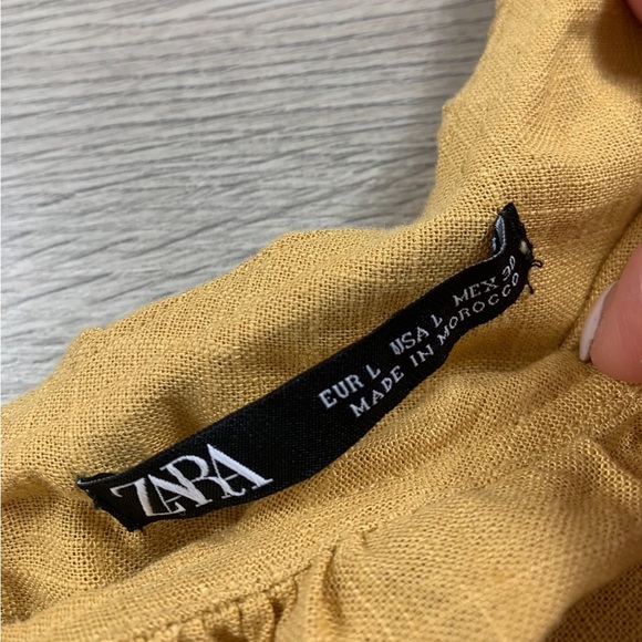 Zara Linen Blend One Shoulder Ruffle Tie Waist Mustard Yellow Top - Picture 5 of 9